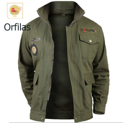Orfilas เสื้อแจ็คเก็ตผู้ชายซิปสีเขียวทหารกลางแจ้ง, แจ็คเก็ตทำงานประกันแรงงาน Men Jackets เสื้อแจ็คเก็ตคาร์โก้ผู้ชาย