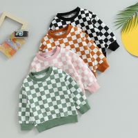 Fashion Toddler Kids Baby Boys Girls Spring Autumn Sweatshirts Clothes Checkerboard Print Casual Long Sleeve O-neck Hoodies Tops