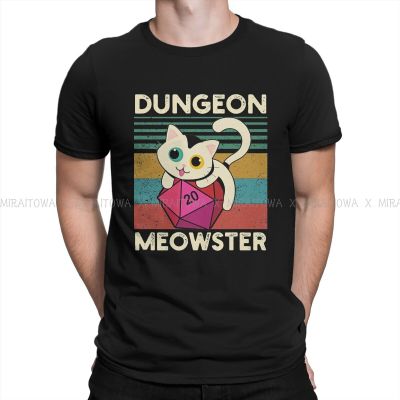 Dnd Game Crewneck Tshirts Dungeon Meowster Funny Tabletop Gamer Cat D20 Print MenS T Shirt Funny Clothing 6Xl