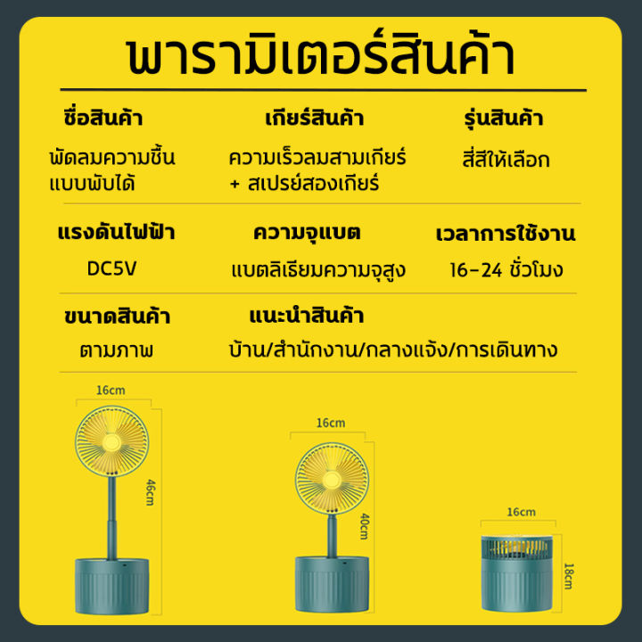 ระบายความร้อนทันที-20-พัดลมไอน้ำพกพา-3in1-พัดลมทำความชื้น-1800ml-พับได้-ปรับความสูง-พัดลมพ่นไอน้ำ-ทำให้อากาศชื้นในขณะที่ทำให้ร่างกายเย็นลง-ไม่ต้องเติมน้ำทั้งวัน-พัดลมไอน้ำเย็นเล็ก-ช้งานต่อเนื่อง24h-พั