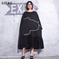 XITAO Dress Black Long Sleeve Ruffle Fashion Loose Women Dress