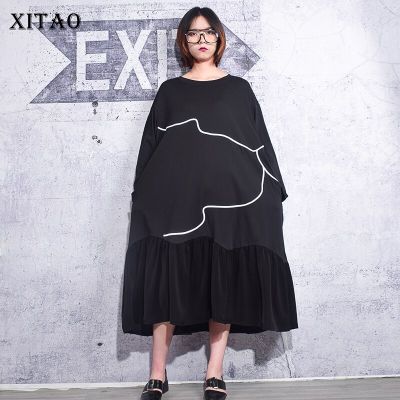 XITAO Dress Black Long Sleeve Ruffle  Loose Women Dress