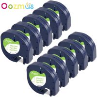 【original】 Oozmas เครื่องพิมพ์ Dymo Letra แท็กเทปฉลาก12มม. เข้ากันได้กับ Dymo Plastic LT 91200เครื่องพิมพ์สีดำบนสีขาว10แพ็ค