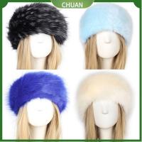 CHUAN อบอุ่น Snow Earwarmer ที่ปิดหูกันหนาว หมวกรัสเซียปุย ที่คาดผมขนเทียม หมวกฤดูหนาวสำหรับผู้หญิง ขนสัตว์ faux