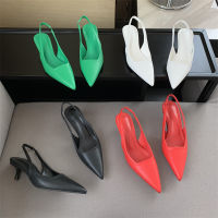 2022 Spring Women Red Sandals Shoes Fashion Pointed Toe Slingback Ladies Elegant Kitten Heel Slip On Mule Outdoor Dress Shoes