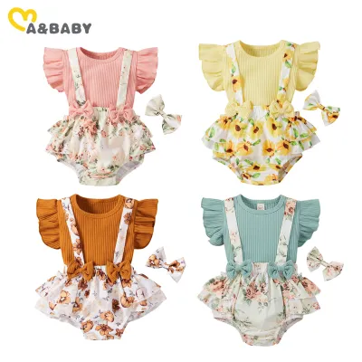 Ma&amp;Baby 0-18M Newborn Infant Baby Girl Clothes Set Flower Outfits Knitted Ruffles T shirt Floral Overalls Shorts Costumes Summer