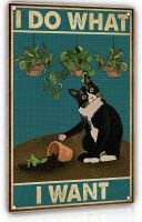 Funny Black Cat Decor Metal Tin Sign- I Do What I Want - Cute Cat Funny Metal Poster Wall Art Decor Sign for Bathroom tin sign