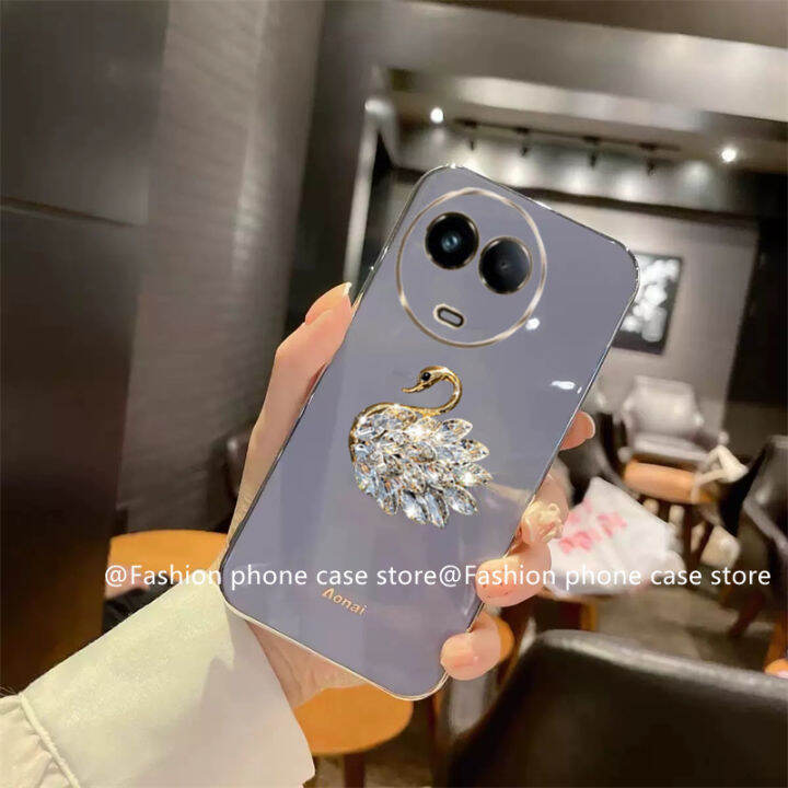 phone-case-เคส-realme-11-4g-5g-realme-c51-c53-nfc-ข้อเสนอสุดพิเศษส่องแสงหรูหราเคลือบขนมรูปหงส์เคลือบนิ่ม-realme-11-4g-5g-nfc-2023