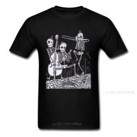 Skeleton Jazz Band T-Shirt Fashionable T Shirt Men Black Tshirts Skulls Printed Clothing Hipster Tees Streetwear Cotton Tops 【Size S-4XL-5XL-6XL】