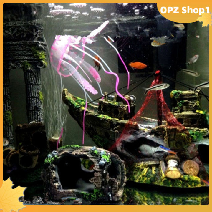opz-บ้านที่กำบังรูปกุ้งปลาในตู้ปลารูปทรงถังใส่ไวน์สำหรับตู้ปลาตุ๊กตายางแกะสลักตกแต่งตู้ปลา