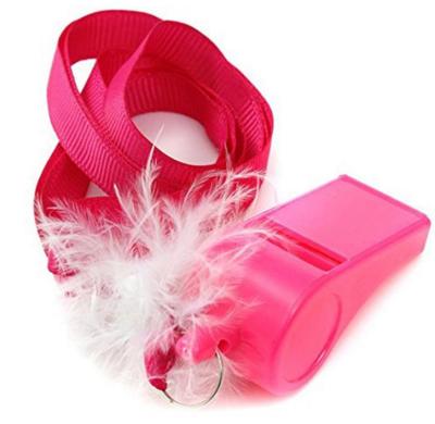 สร้อยนกหวีด นกหวีดสีชมพู ขนนกสีขาว นกหวีด ขนนก Pink Fluffy Feather Blowing Whistle Ribbon Necklace Accessory LGBT PRIDE