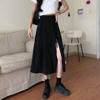 ✲▧✎ 35053 High Waist Slit Elegant Skirt A-Line Mid-Length