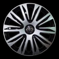 Wheel Cover ฝาครอบกระทะล้อ ขอบ R 14 นิ้ว มีดุม TOYOTA ดำเงิน wc83 (1 ชุด มี 4 ฝา)  ** **จบในร้านเดียว**