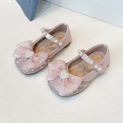 รองเท้าเจ้าหญิงประดับพลอยเทียมเด็กหญิง 2023 รองเท้าชั้นเดียวสำหรับเด็กสไตล์เกาหลีรุ่นใหม่สำหรับฤดูใบไม้ร่วงรองเท้าหนังเด็กหญิง Mary Jane สำหรับเด็กขนาดเล็กและขนาดกลาง