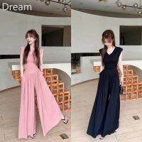 Lazy light ripe pleated waist top wide-leg pants Ice Silk cool two-piece set V729