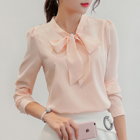 Women Blouses Spring Top Office Lady Chiffon Blouse Summer Bow Collar White Shirt Business Top Work Cute Shirts Blusas Mujer