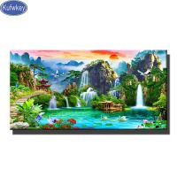 Big 5d diy diamond embroidery waterfall and mountain lake natural cranefull square round drill diamond painting Feng shui