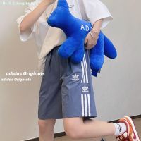 ◘▥❏ Adidas Clover Tail Goods Picking Up Leakage Embroidery Five-Point Shorts Summer Mens And Womens Blue And White Loose Sports And Leisure Running Three-Point Pants