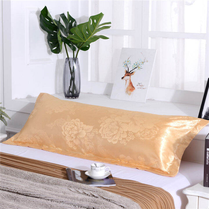 ultra-soft-printed-body-pillow-cover-couple-double-pillowcases-with-zipper-closure-solid-color-long-satin-silk-pillow-cases