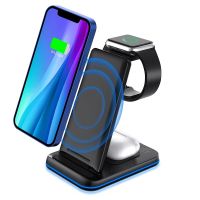 ZZOOI Foldable 3 in 1 Wireless Charger Station QI 15W Fast Charging For Iphone 8/11/12/13/Iwatch SE/7/6/Airpods Pro Charge Dock Stand