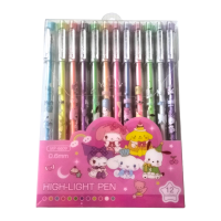 Sanrio MP - 6609 ปากกาเจลสีสะท้อนแสง 12 ด้าม ขนาด 0.6mm.