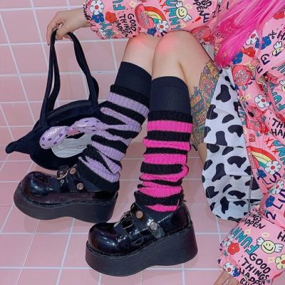 [เลดี้น้ำตาล] 1คู่ญี่ปุ่นสไตล์ฮาราจูกุ Goth ลายผู้หญิงขาอุ่นเลดี้น่ารัก Jk ยืดความยาวเข่าดูเท่ฮิปสเตอร์อบอุ่นถักถุงเท้าแฟชั่น