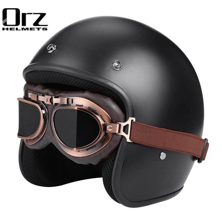 3 4leather Open Face Half Moto Motorcycle Helmet Vintage Motorbike 