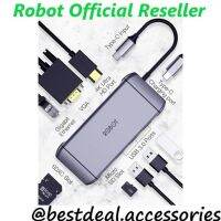 Robot Ht490 9In1 อะแดปเตอร์ฮับ Usb Rj45 4K Hdmi Vga Microsd Card Pd 100W ตัวกระจายสัญญาณ