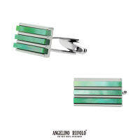 ANGELINO RUFOLO Cufflink(คัฟลิงค์) ดีไซน์ Pearl Stripes Style กระดุมข้อมือคัฟลิ้งโรเดียมคุณภาพเยี่ยม ประดับตกแต่งด้วย Pearl สีเขียวอ่อน