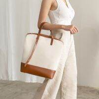 GAMBREL structured leather canvas tote- laptop bag in off-white and tan