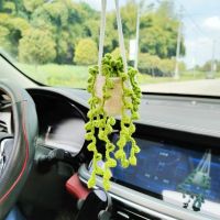 【LZ】♝  Car Plant Handmade Crochet Pendurado Basket Charme Espelho Retrovisor Acessórios Decoração Gadgets Interior Styling Parts