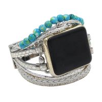 ✎☂ Applicable to Apple Watch for Iwatch 1 2 3 4 5 6 7 SE Rivet Inlaid Rhinestone Leather Bead Strap 38mm 41mm 42mm 45mm