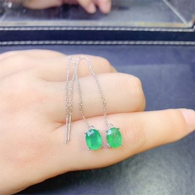 YULEMFine Jewelry 925 Sterling Silver Natural Emerald Womens Drop Earring 5x7mm and 6x8mm for Daily Wear