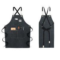 Enlarged Pocket Canvas Coffee Pinafore Cooking Baking Cleaning Working Bib Waterproof Oil-Proof Women Men Kitchen Apron