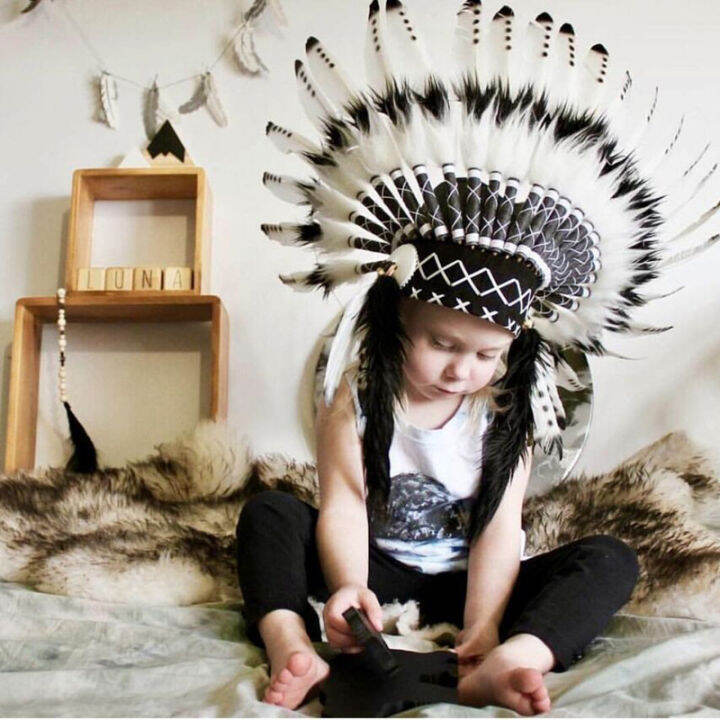 ins-nordic-kids-hat-indian-style-feather-headgear-baby-crown-headgear-christmas-party-decoration-baby-photography-props