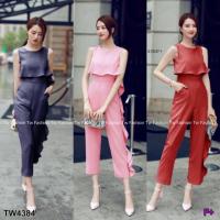 P4384 จั้มสูททรงคอปแต่งระบาย Ruffled neck jumpsuit.