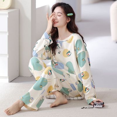 MUJI High quality 2023 new pajamas womens spring and autumn models pure cotton long-sleeved large size cute cotton autumn and winter home service suit summer
