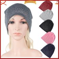 PEANSEA Women Girl Autumn Winter Soft Bonnet Cover Head Rhinestones Beanies Hats Knitting Cap