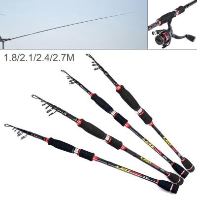 1.8m 2.1m 2.4m 2.7m 40T Carbon Lure Fishing Spinning Rod Matt Black H Hardness 6 Section escopic Ultra Light Fishing Pole