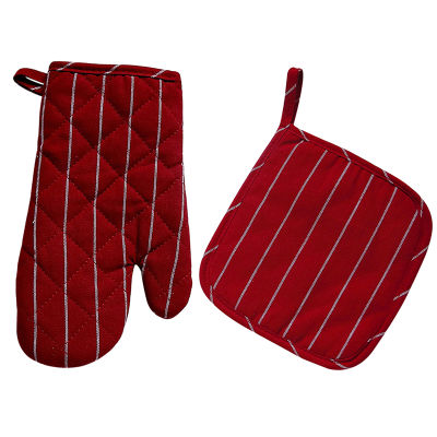2pcset Microwave Baking BBQ Glove Cotton Cute Oven Mitts Heat Resistant Linen Potholders Non-Slip Kitchen Cooking Tools Mitten