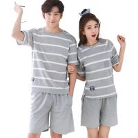 คู่ชุดนอนสูทฤดูร้อนหวานแขนสั้นชุดนอนลายสบายๆ Homewear ผู้ชายหลาใหญ่ M-3XL ผ้าฝ้าย Pijamas Mujer