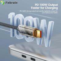 FEBRAIN Type-C ถึง Type-C สายเคเบิลข้อมูลมือถือ Pd 100 W การส่งข้อมูล480Mbps สายชาร์จไฟ แบบพกพาได้ อินเตอร์เฟซโปร่งใส สายชาร์จเร็ว โทรศัพท์มือถือสำหรับมือถือ