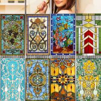 Custom Size Stained Glass Window Film Frosted Privacy Static Cling Retro Colorful Stickers Shower Bathroom Office Church Decor