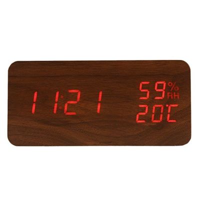 【Worth-Buy】 นาฬิกาดิจิตอลตั้งโต๊ะอิเล็กทรอนิกส์ความชื้นในนาฬิกาปลุกบอกอุณหภูมิ Led แบบโมเดิร์นสีน้ำตาลสีแดงคำบรรยาย
