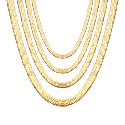【CW】Stainless Steel Plated 18K Gold Cuban Flat Chain Necklace 2/3/4/5mm Blade Necklace Snake Bone Chain Men &amp; Women Jewelry Gifts