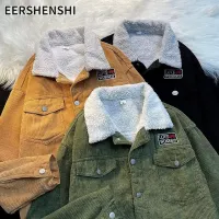 EERSHENSHI ปกขนเฟอร์อบอุ่นผู้ชายเสื้อแจ็คเก็ตลำลองสั้นสีทึบเสื้อแจ๊คเก็ตมีกระเป๋าทำงานหนา