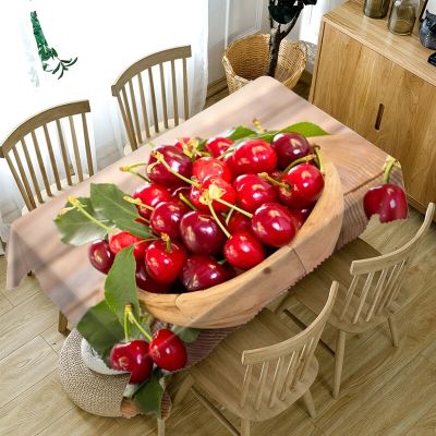 Tablecloth Red Cherry Fruit Printed Tablecloth Dustproof Table Decor Accessories Antifouling Rectangular Tablecloth Manteles