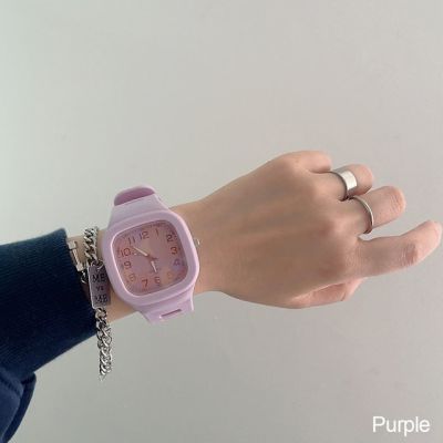 Tali Jam Tangan Karet ควอตซ์ทรงสี่เหลี่ยมแฟชั่นสำหรับผู้หญิงหน้าปัดดิจิตัลนาฬิกาข้อมือลำลองนาฬิกาข้อมือกันน้ำ Jam Modis