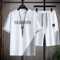 【July hot】 New waffle casual summer suit male loose teenage student short-sleeved two-piece handsome clothes