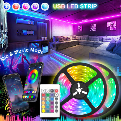 Usb Led Strip Lights 5V Rgb Tape 5050 Led Ribbon Bluetooth Music Colorful Gaming Children Room Decoration 5M 10M White Led Band LED Strip Lighting